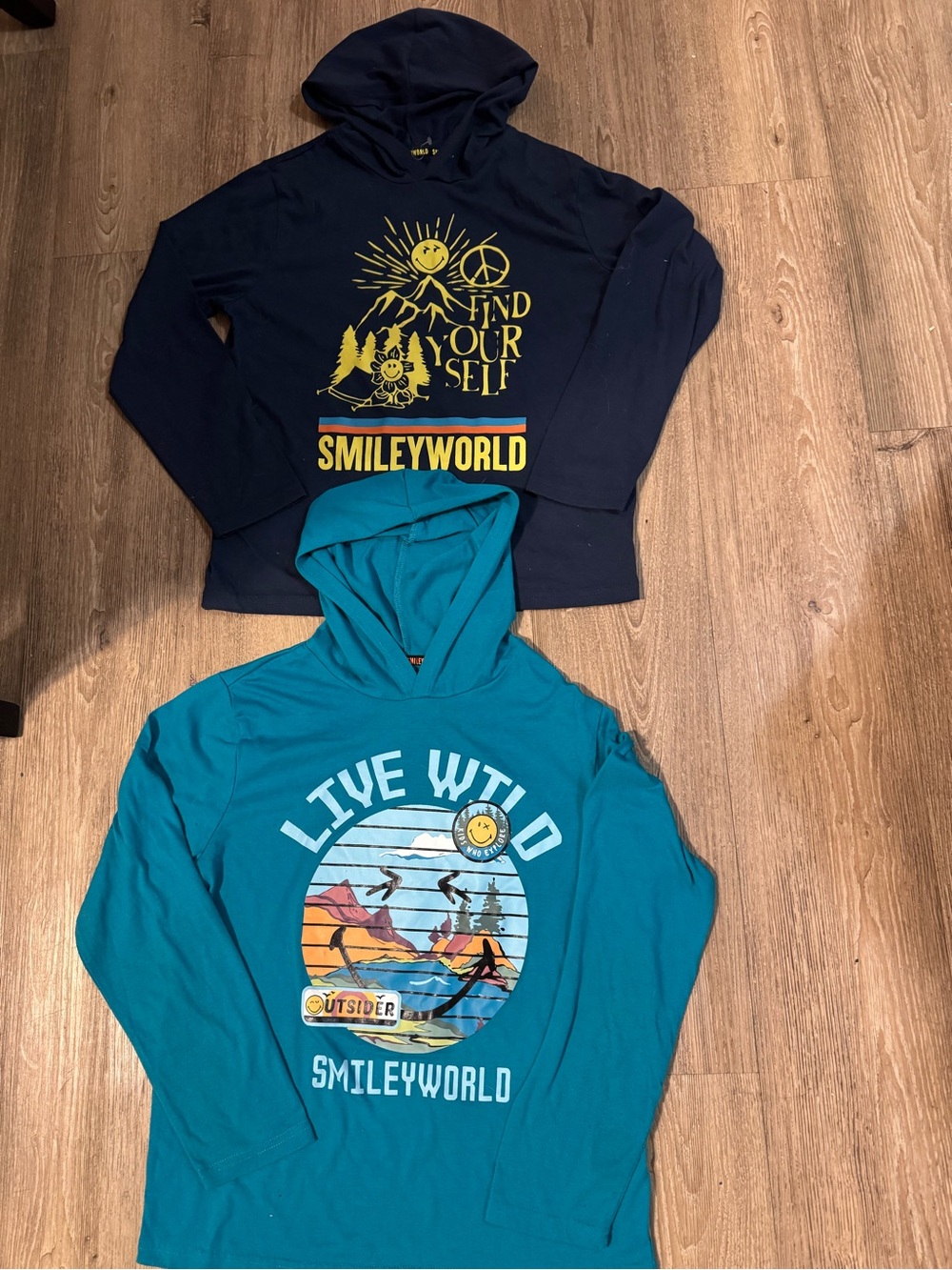 Kids' Navy & Teal Hooded Long-Sleeve Tops -
